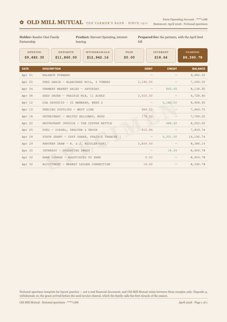 Earth Tone Bank Statement